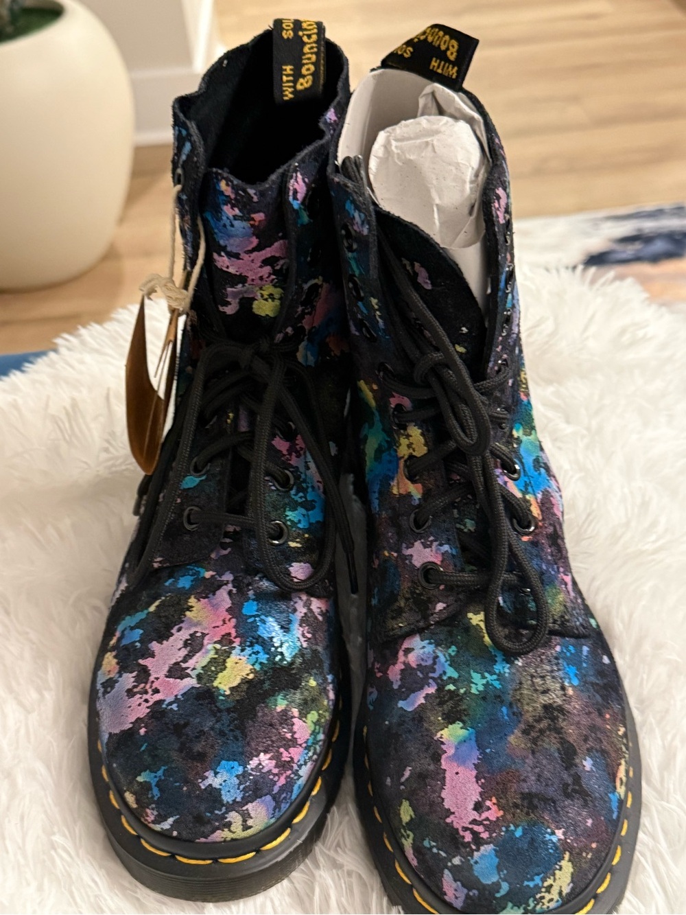 Dr. Martens Black Multicolor Paint-Splash Lace-Up Boots
